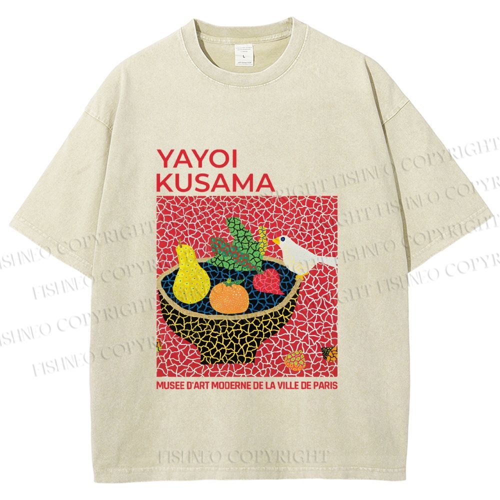 Unisex Yayoi Kusama Bird on Plate Printed Washed Tee