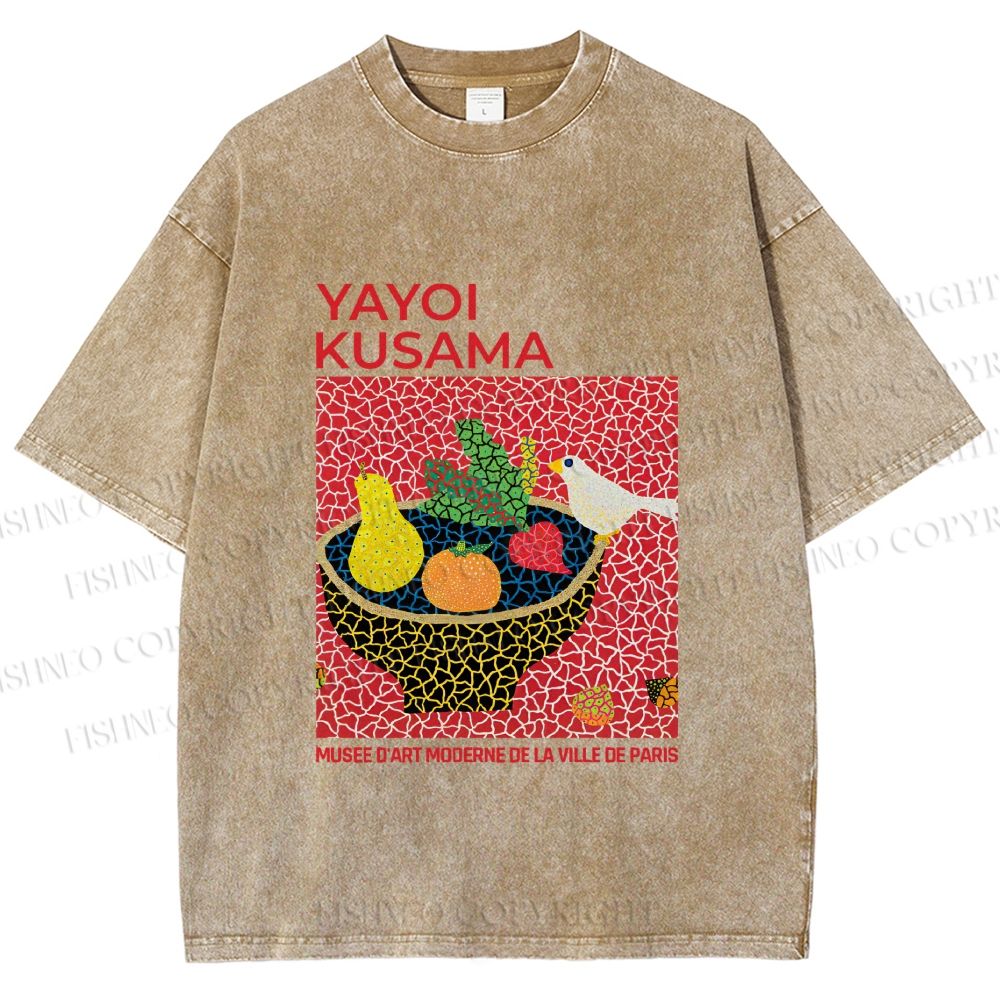 Unisex Yayoi Kusama Bird on Plate Printed Washed Tee