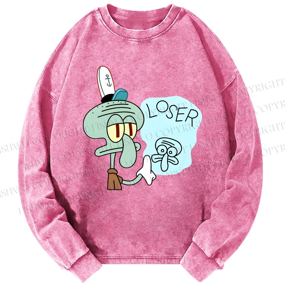 Unisex Casual Washed Squidward Tentacles Loser Printed Long Sleeve T-shirt