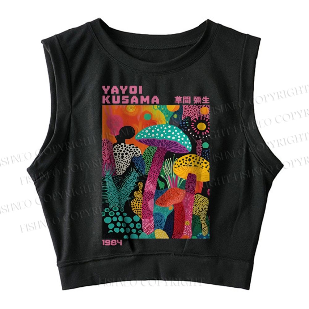 Yayoi Kusama Multicolor Mushroom Sleeveless Crop Tops