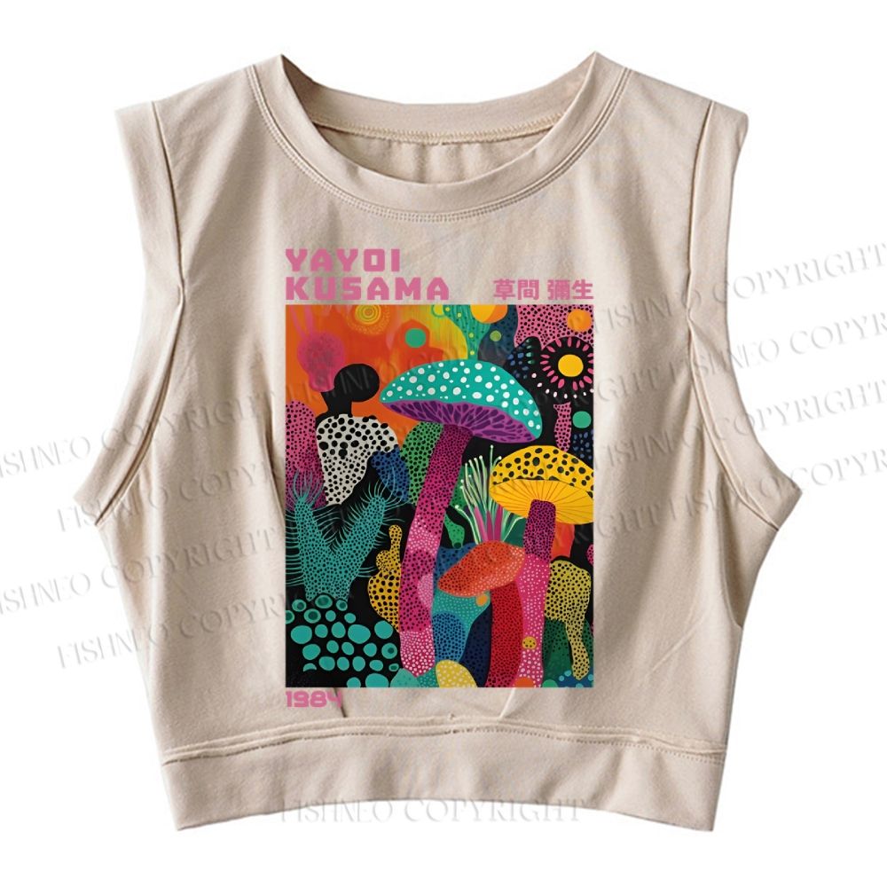 Yayoi Kusama Multicolor Mushroom Sleeveless Crop Tops