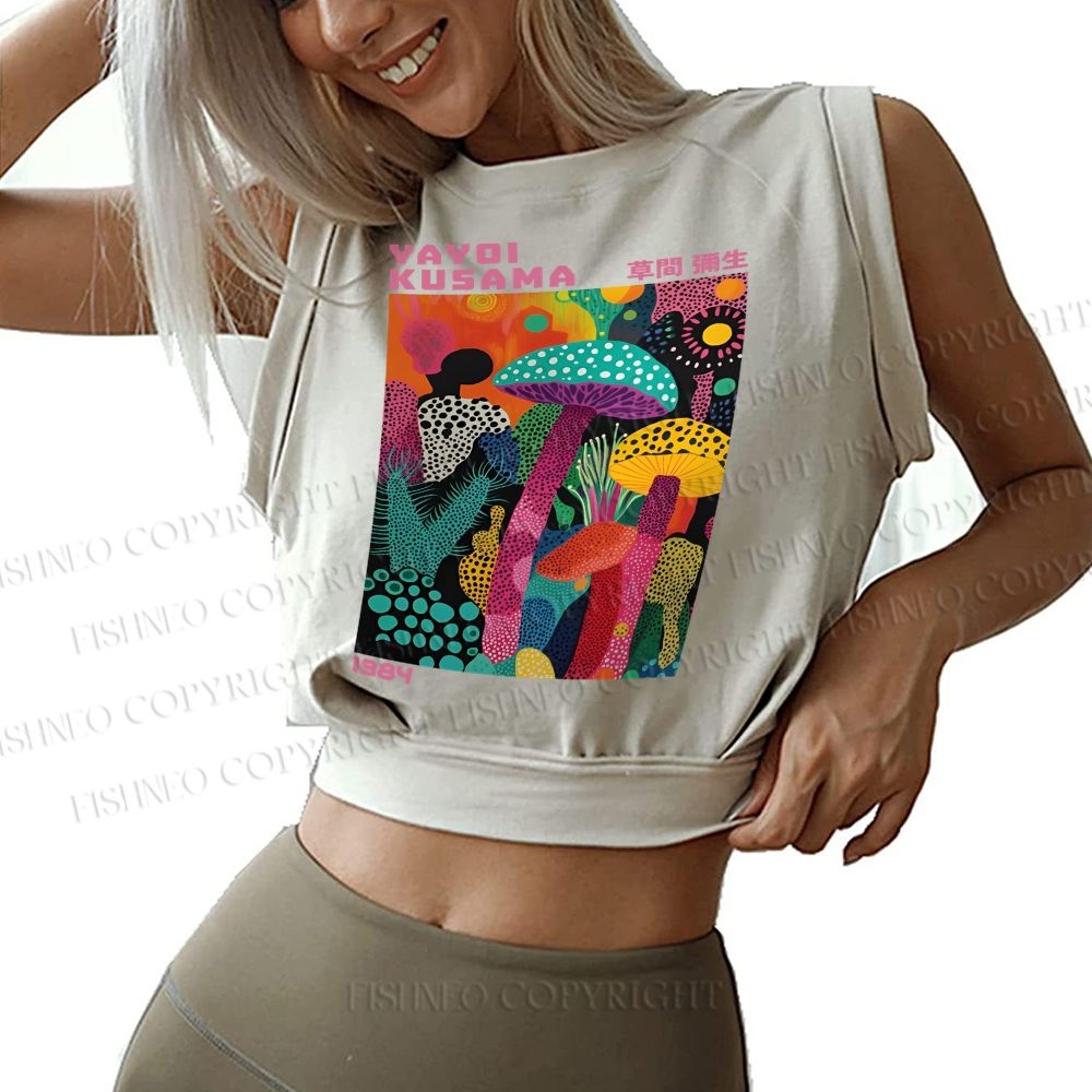 Yayoi Kusama Multicolor Mushroom Sleeveless Crop Tops