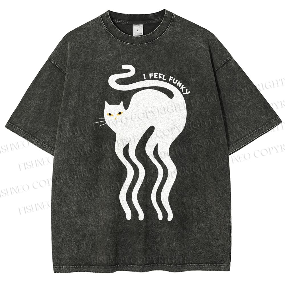 Unisex I Feel Funky Cat Printed Washed Tee