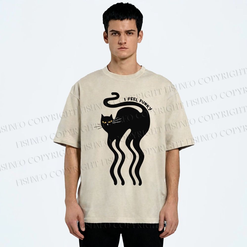 Unisex I Feel Funky Cat Printed Washed Tee