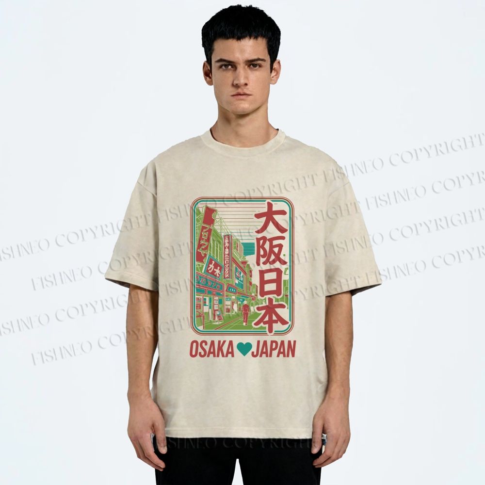Unisex Osaka Flag Posters Printed Washed Tee