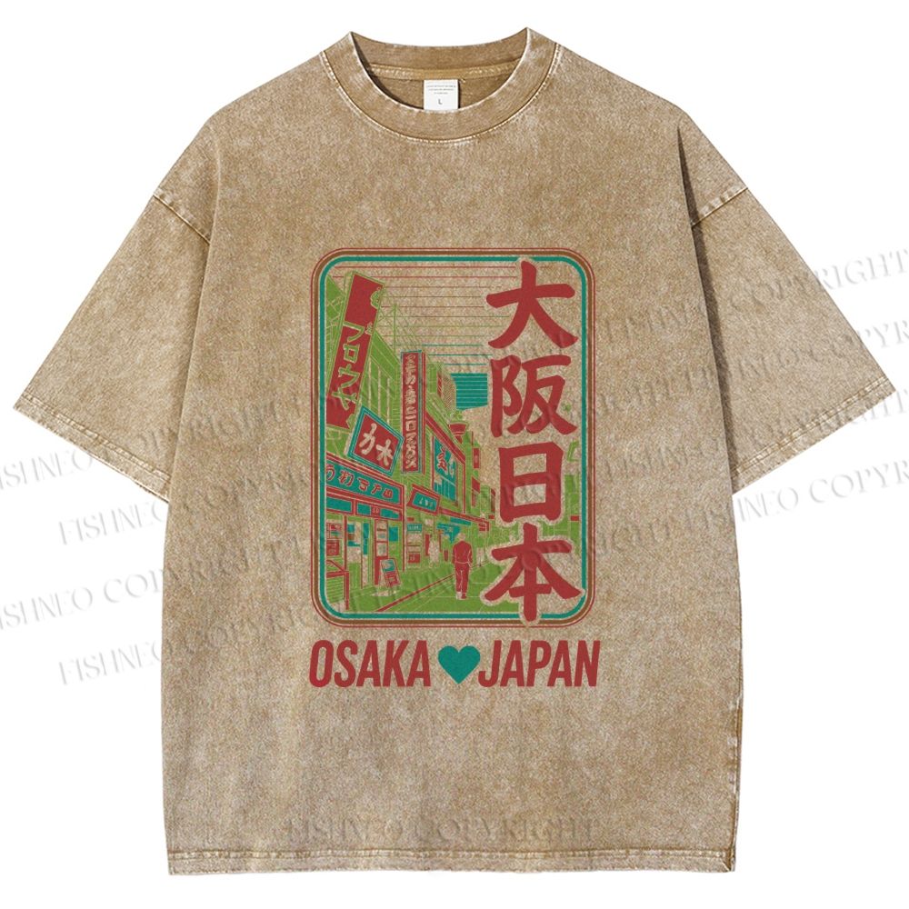 Unisex Osaka Flag Posters Printed Washed Tee