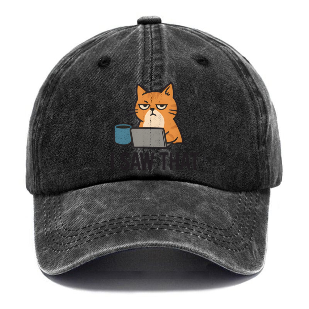 Cat with one eye open judging you - I SAW THAT - nothing escapes notice Washed Cap