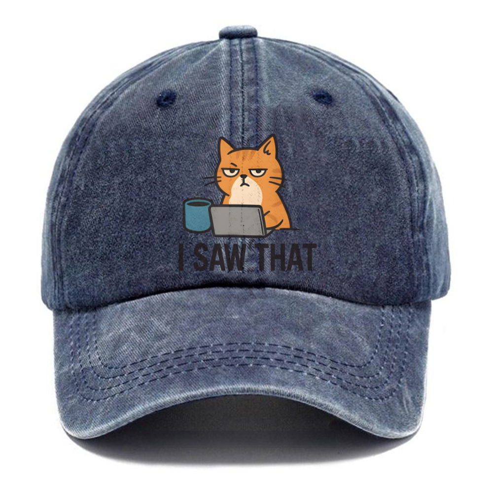 Cat with one eye open judging you - I SAW THAT - nothing escapes notice Washed Cap