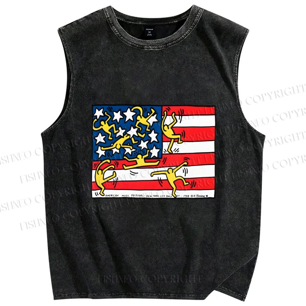 Unisex Keith Haring Independence Day Printed Washed Tank Top