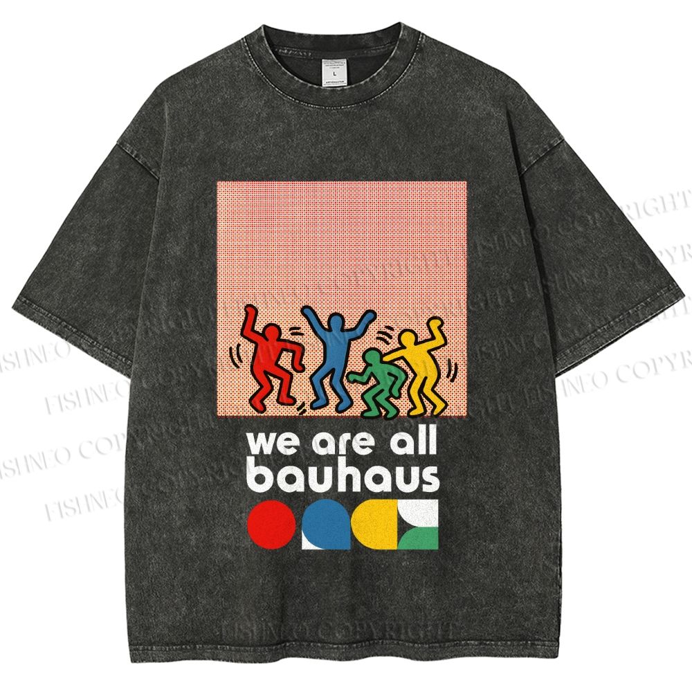 Unisex Bauhaus Keith Haring Figures Printed Washed Tee