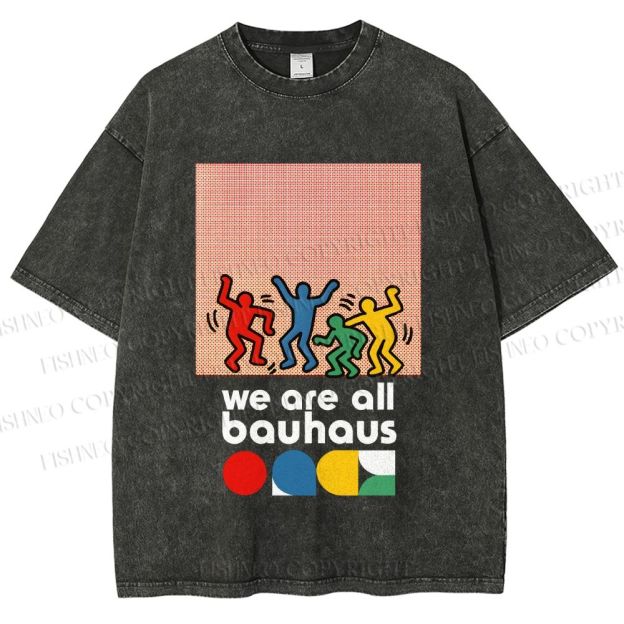 Unisex Bauhaus Keith Haring Figures Printed Washed Tee
