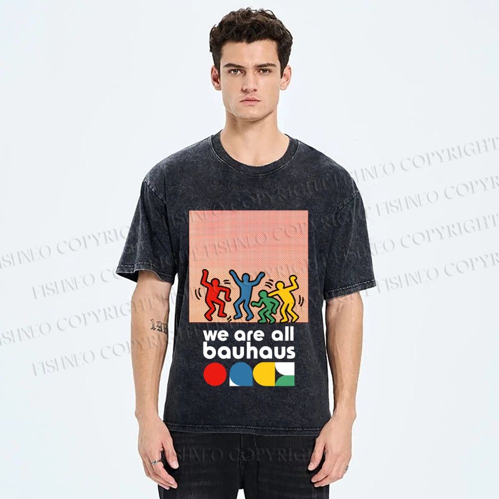 Unisex Bauhaus Keith Haring Figures Printed Washed Tee