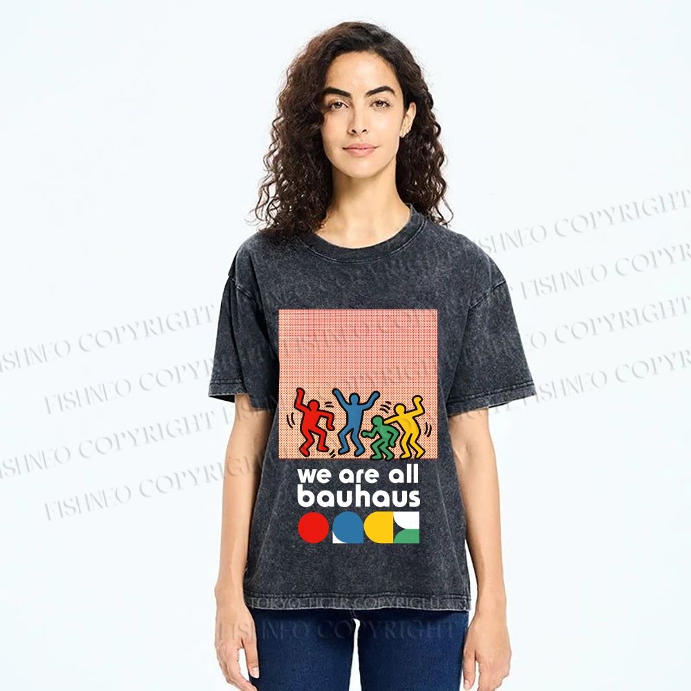 Unisex Bauhaus Keith Haring Figures Printed Washed Tee