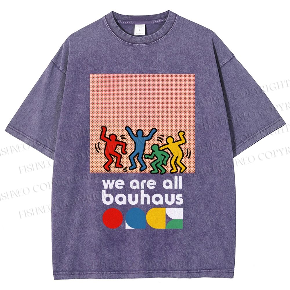 Unisex Bauhaus Keith Haring Figures Printed Washed Tee