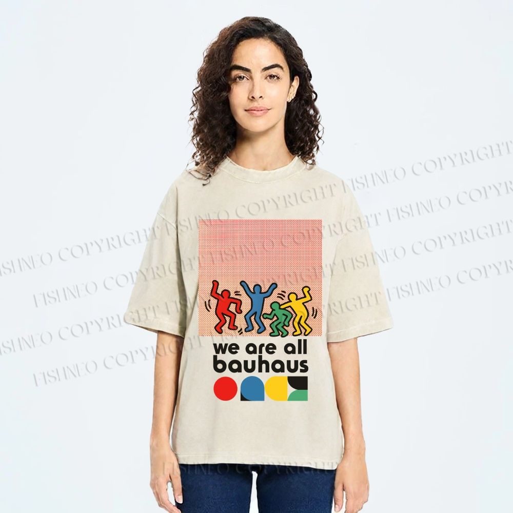 Unisex Bauhaus Keith Haring Figures Printed Washed Tee
