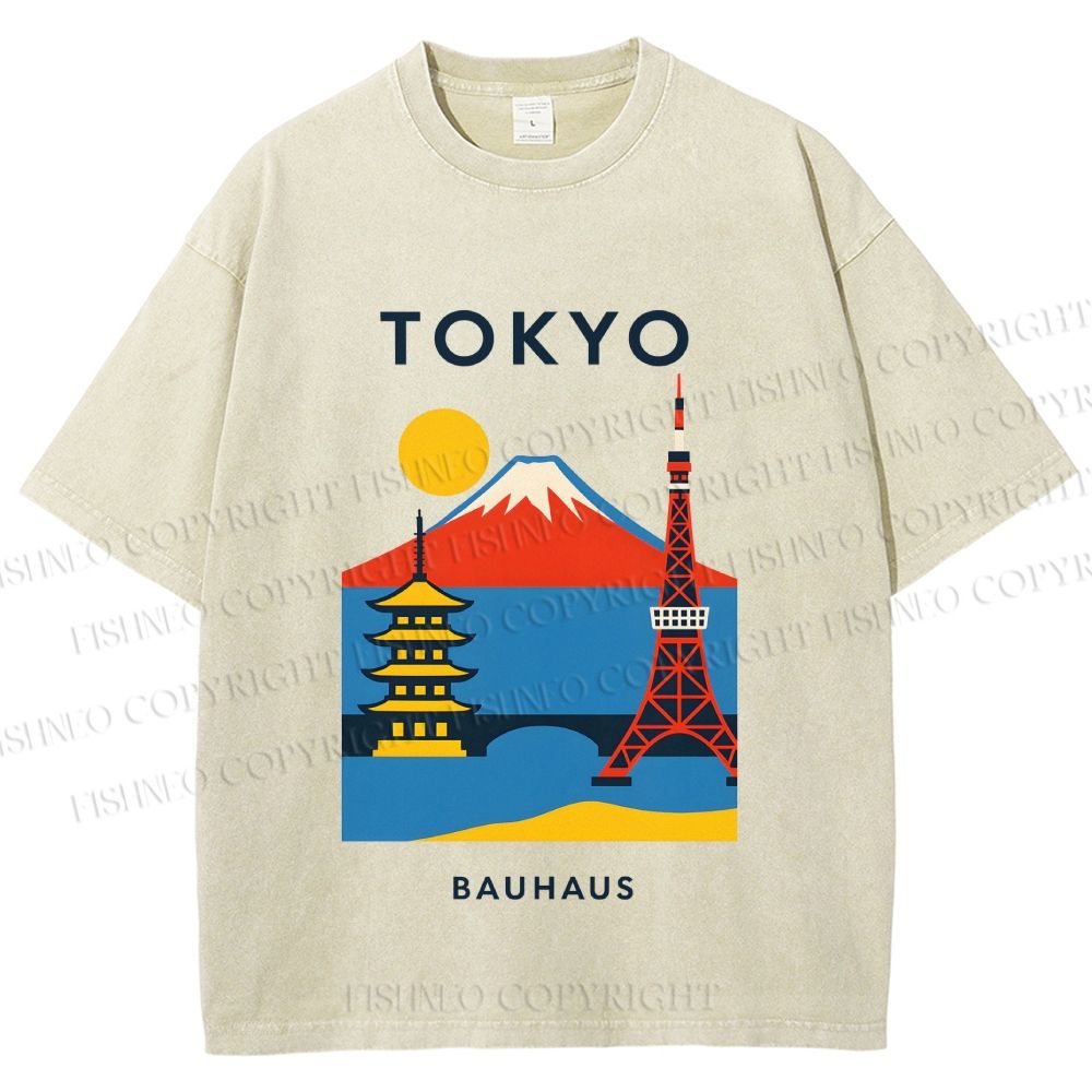 Unisex Tokyo Bauhaus Printed Washed Tee