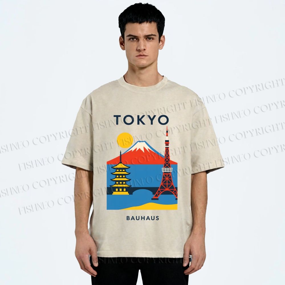 Unisex Tokyo Bauhaus Printed Washed Tee