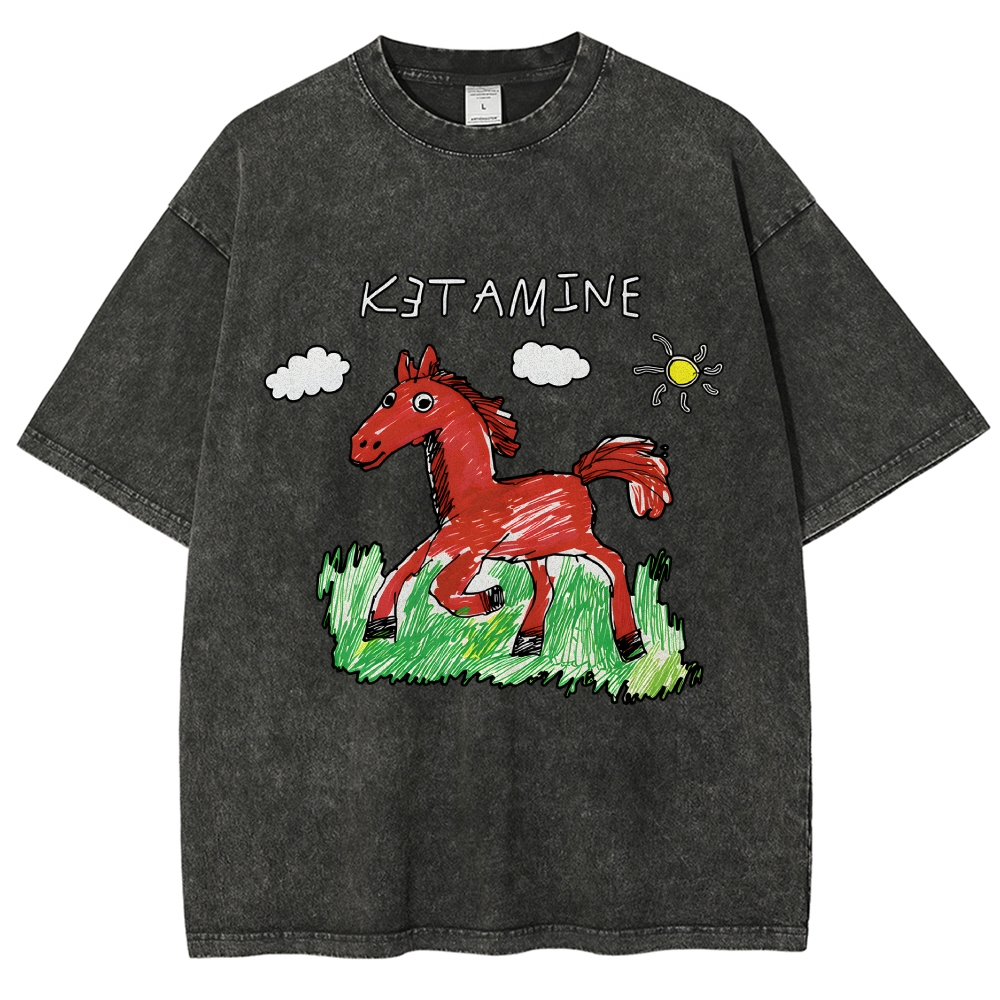 Ketamine Horse Funny Children's Drawings Vintage Washed T-shirt