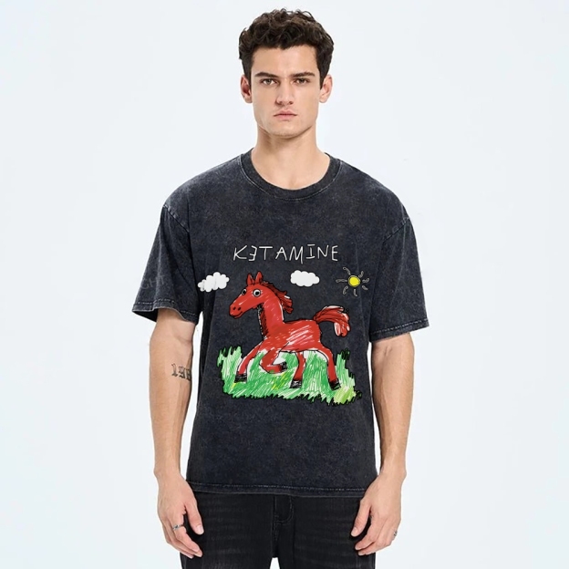 Ketamine Horse Funny Children's Drawings Vintage Washed T-shirt