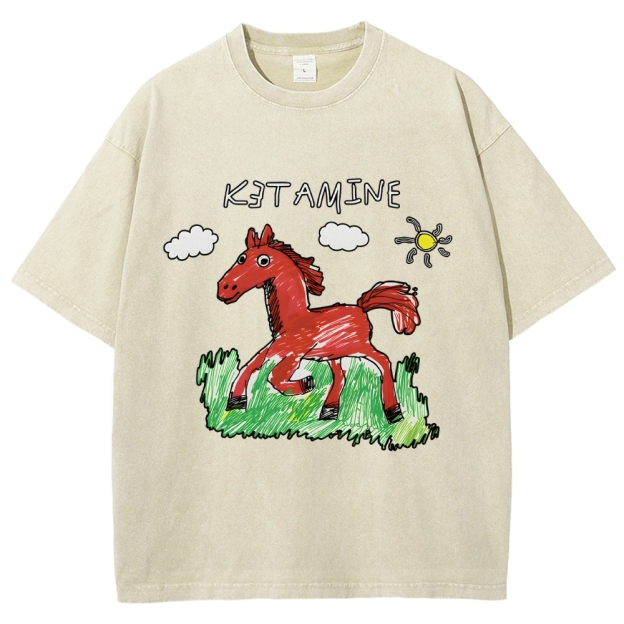 Ketamine Horse Funny Children's Drawings Vintage Washed T-shirt