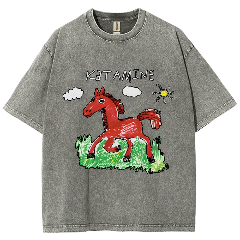 Ketamine Horse Funny Children's Drawings Vintage Washed T-shirt