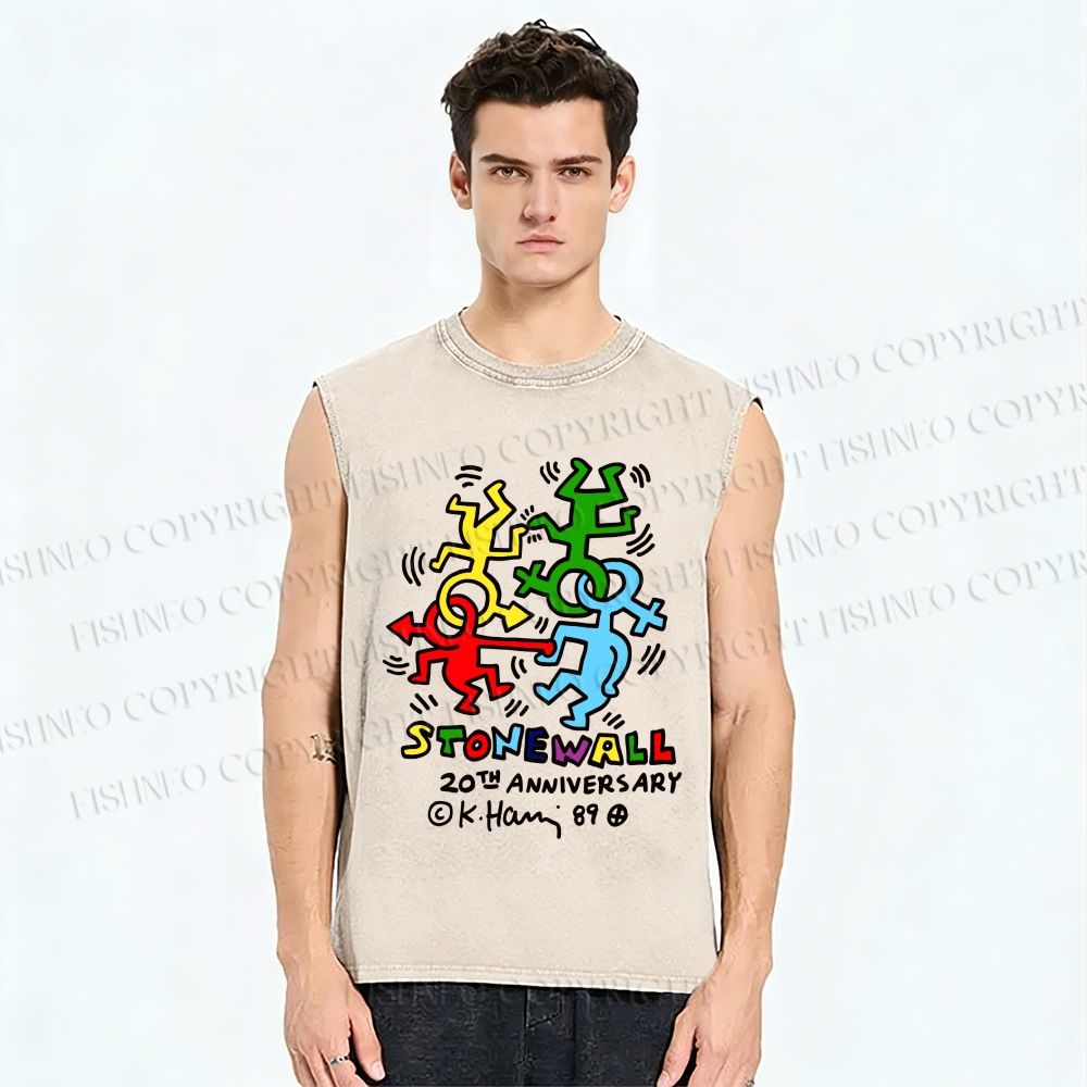 Unisex Keith Haring Stonewall Printed Washed Tank Top