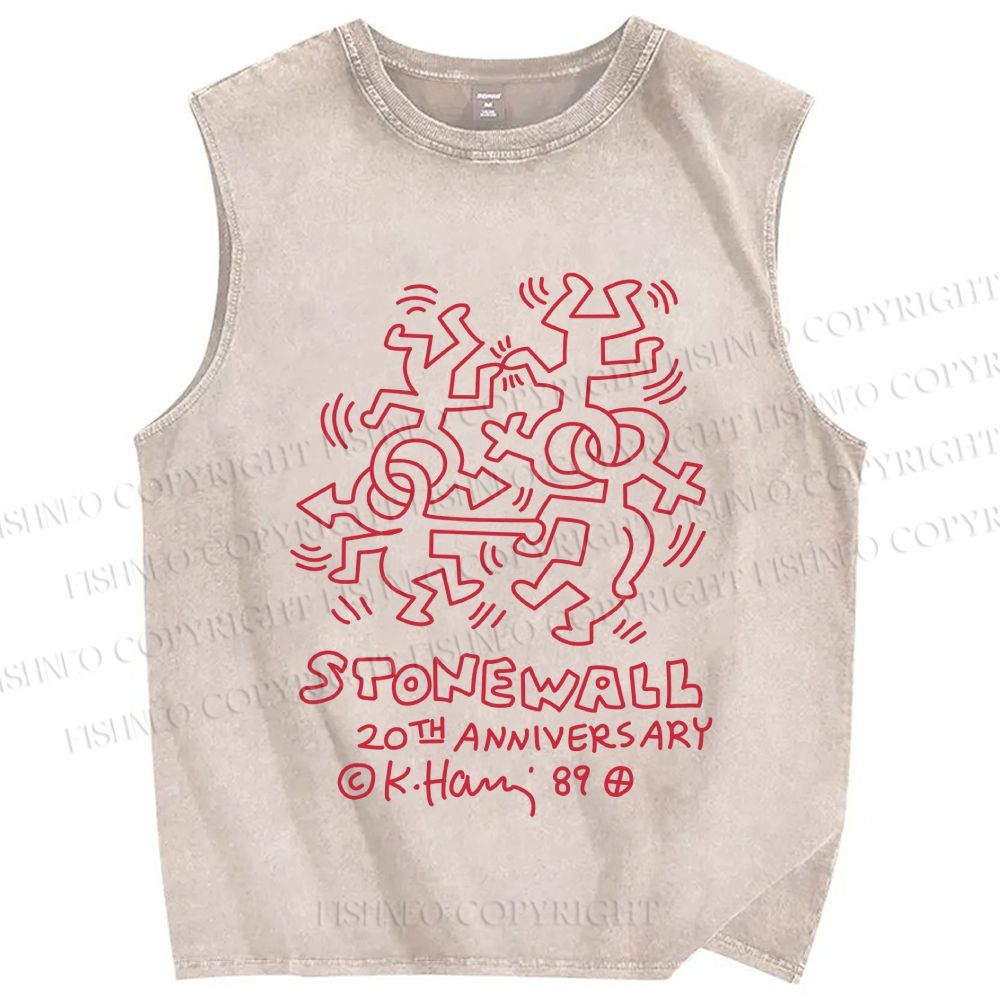 Unisex Keith Haring Stonewall Printed Washed Tank Top