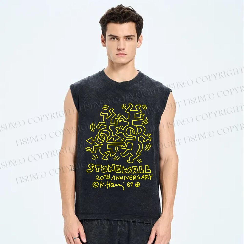 Unisex Keith Haring Stonewall Printed Washed Tank Top