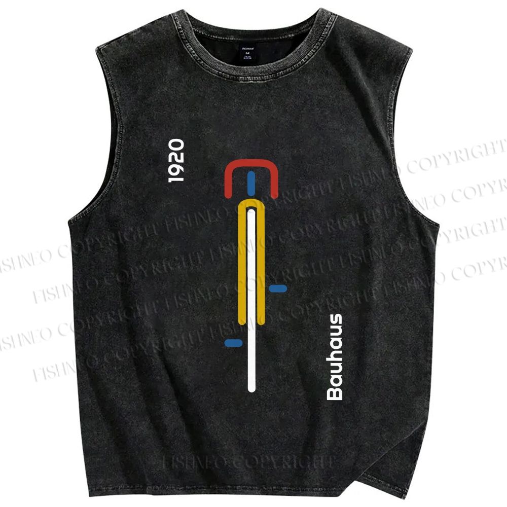 Unisex Bauhaus Bicycle Printed Washed Tank Top