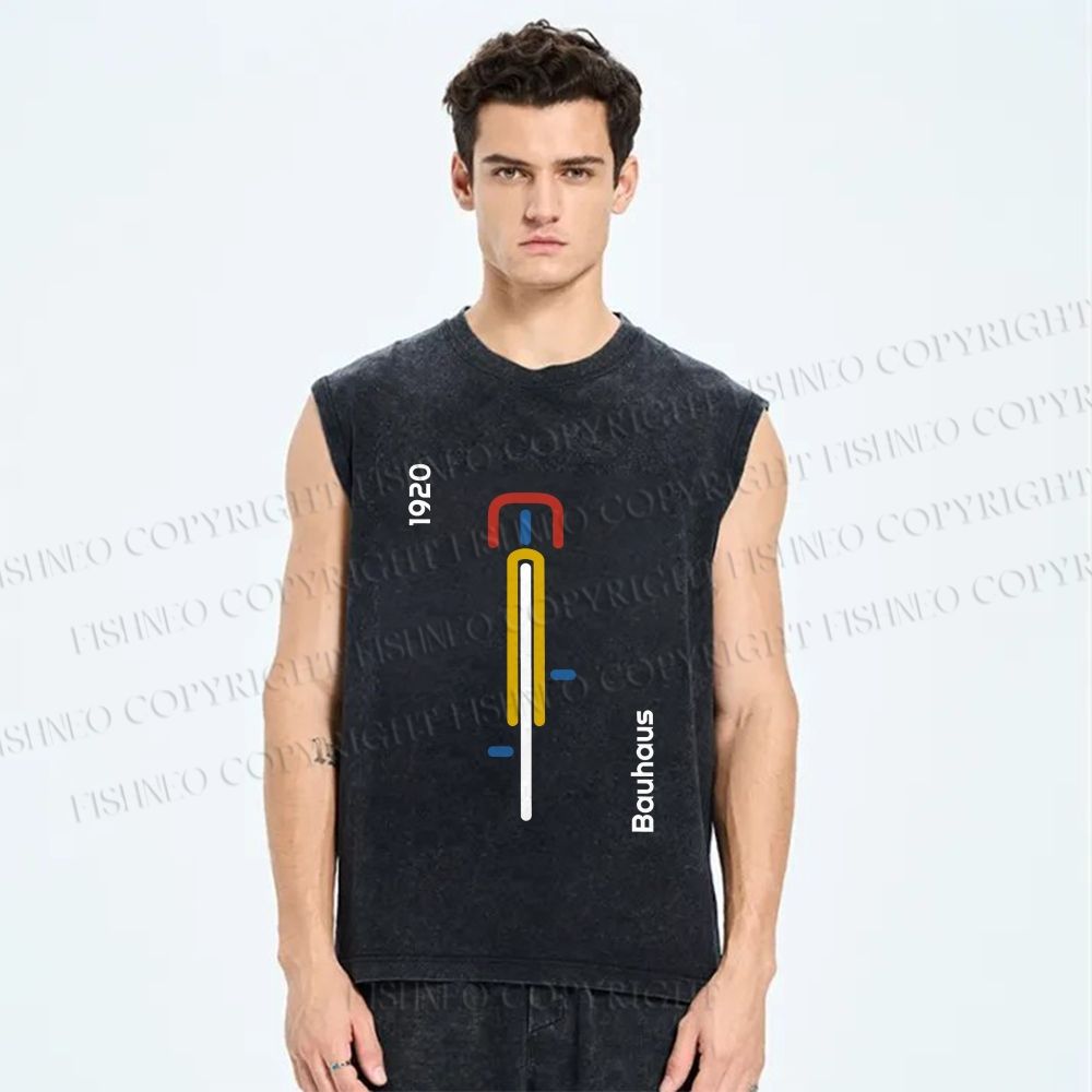 Unisex Bauhaus Bicycle Printed Washed Tank Top