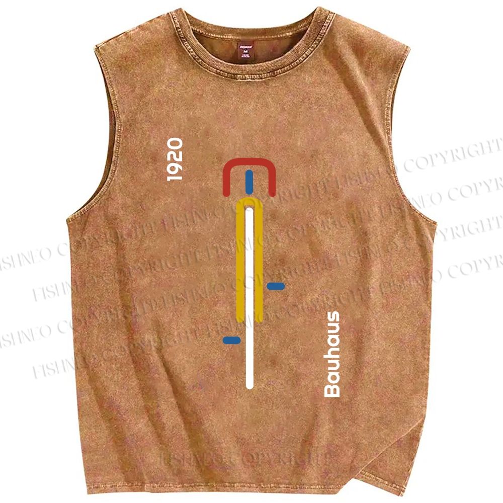 Unisex Bauhaus Bicycle Printed Washed Tank Top