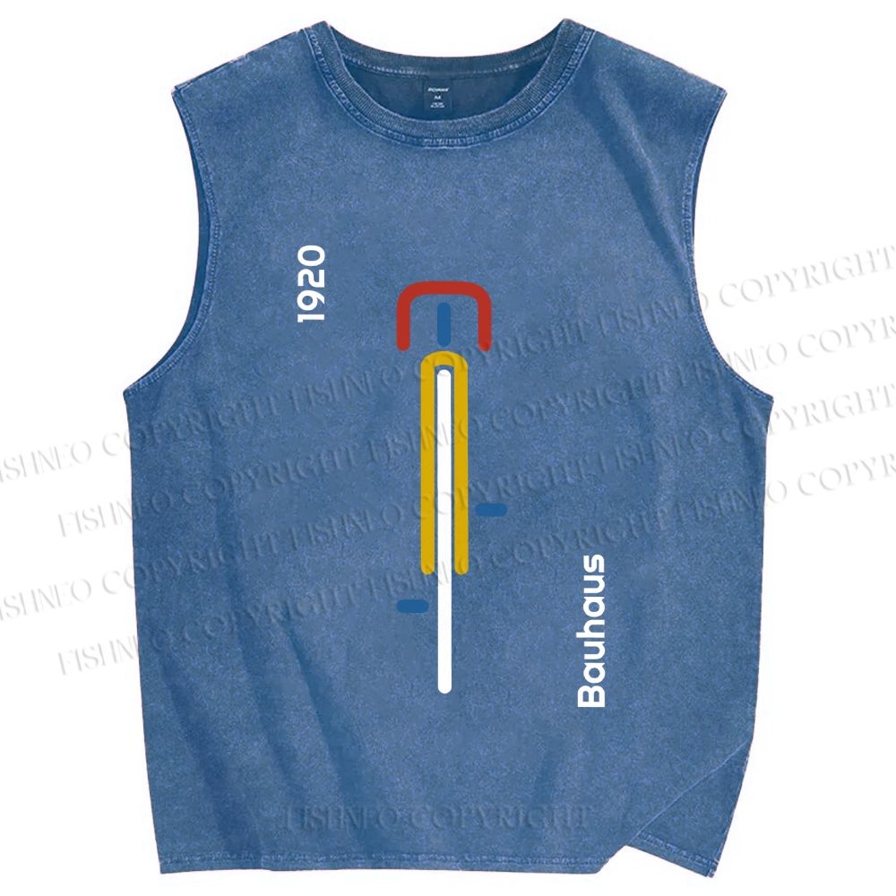 Unisex Bauhaus Bicycle Printed Washed Tank Top