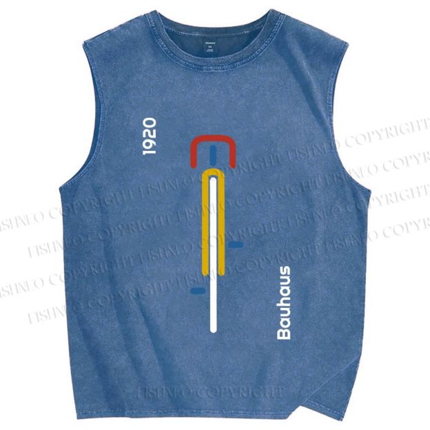 Unisex Bauhaus Bicycle Printed Washed Tank Top