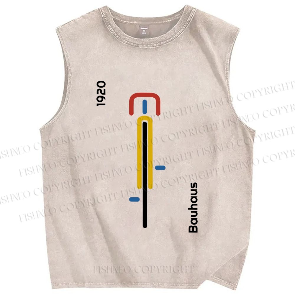 Unisex Bauhaus Bicycle Printed Washed Tank Top