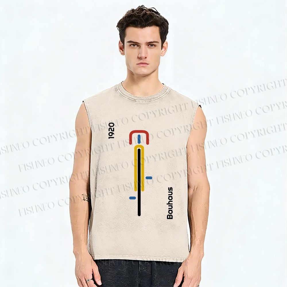 Unisex Bauhaus Bicycle Printed Washed Tank Top