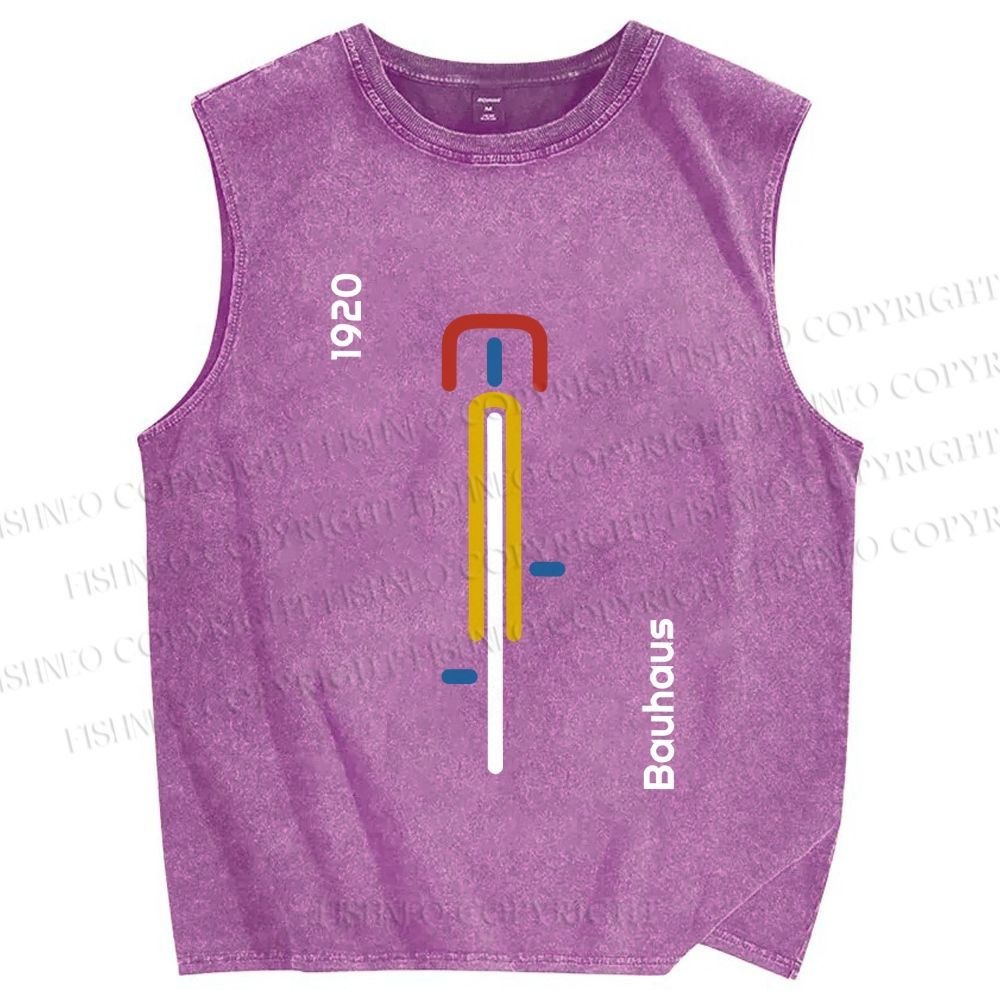 Unisex Bauhaus Bicycle Printed Washed Tank Top