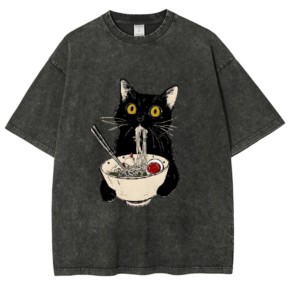 Ramen Cat Vintage Wash Japanese Design T-Shirt