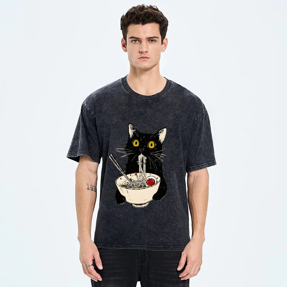 Ramen Cat Vintage Wash Japanese Design T-Shirt