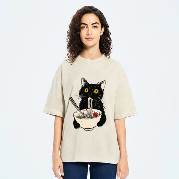Ramen Cat Vintage Wash Japanese Design T-Shirt
