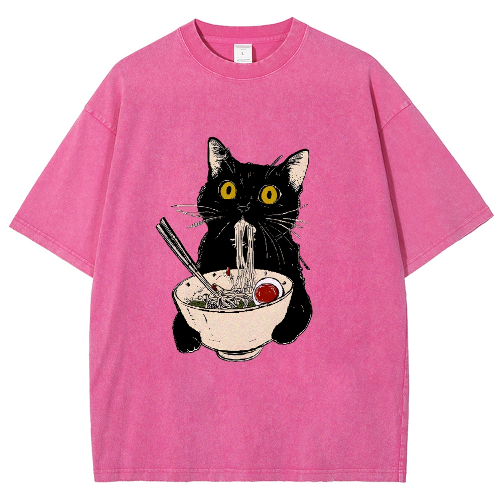Ramen Cat Vintage Wash Japanese Design T-Shirt