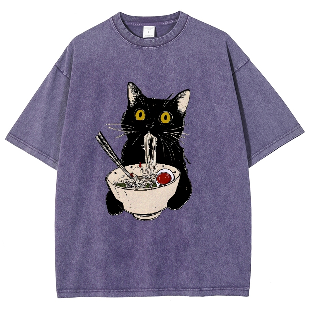 Ramen Cat Vintage Wash Japanese Design T-Shirt