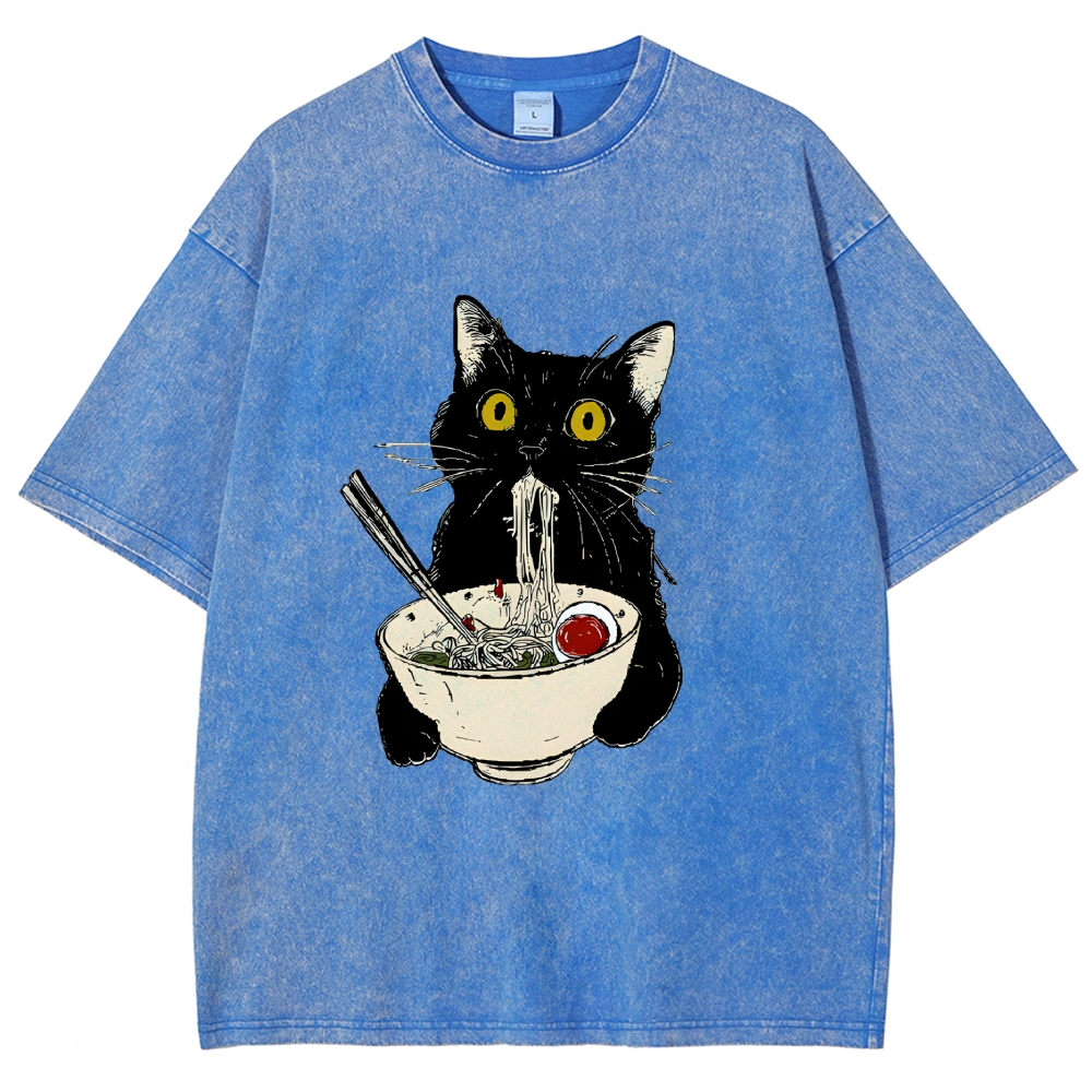 Ramen Cat Vintage Wash Japanese Design T-Shirt