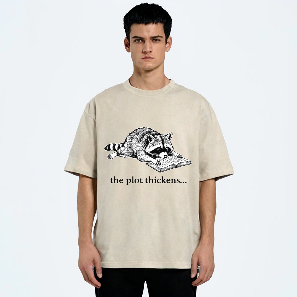 Unisex Bookish Raccoon Printed Washed Tee