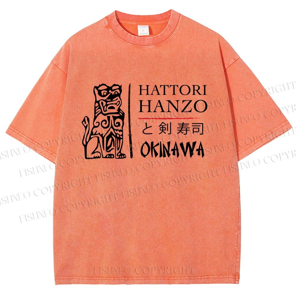 Unisex Kill Bill Hattori Hanzo Sword and Sushi Printed Washed Tee