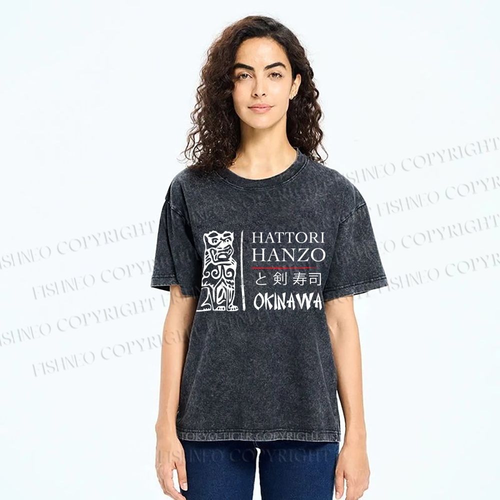Unisex Kill Bill Hattori Hanzo Sword and Sushi Printed Washed Tee