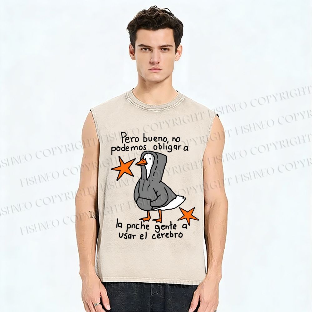 Unisex Slogan Chill Duck Printed Washed Tank Top