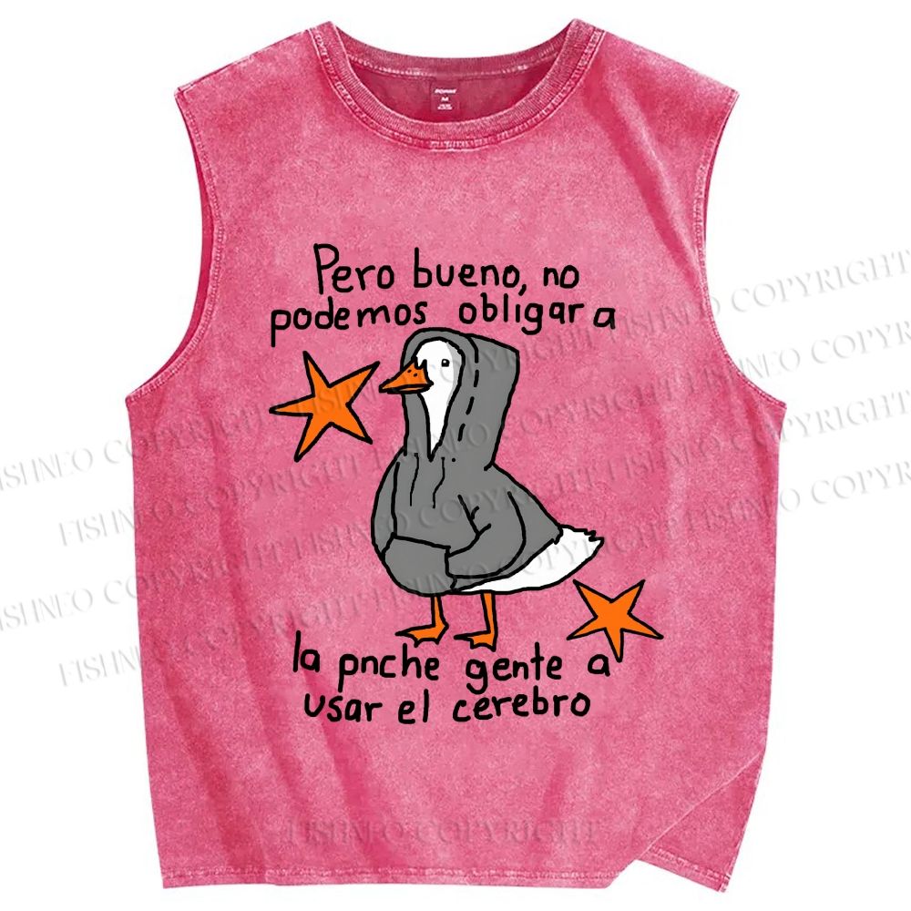 Unisex Slogan Chill Duck Printed Washed Tank Top