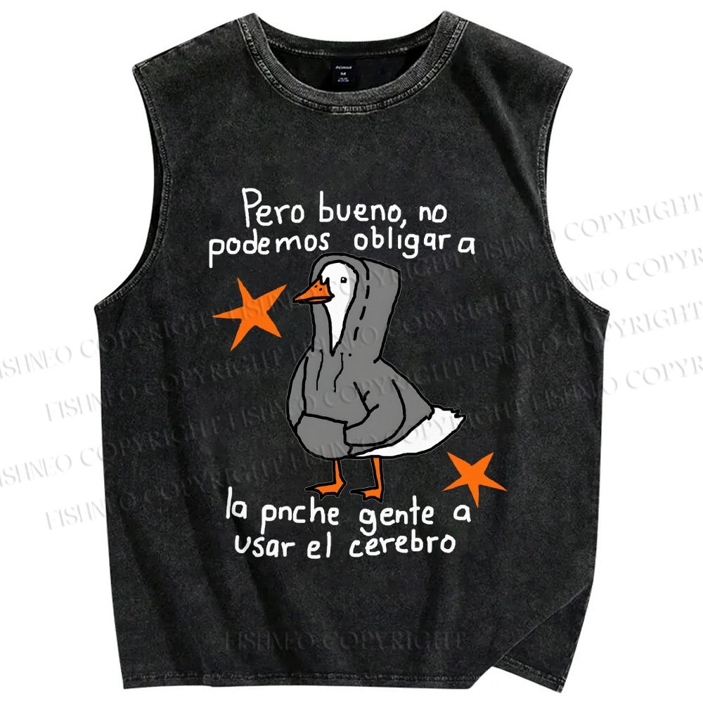 Unisex Slogan Chill Duck Printed Washed Tank Top