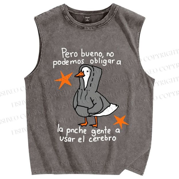 Unisex Slogan Chill Duck Printed Washed Tank Top