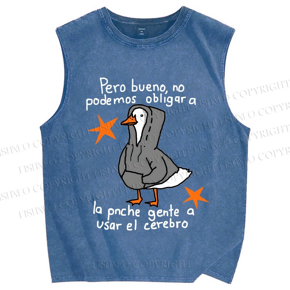 Unisex Slogan Chill Duck Printed Washed Tank Top